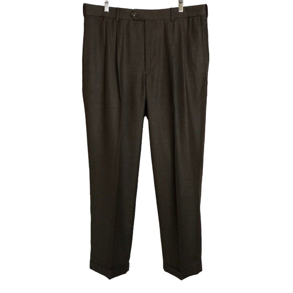 Roundtree & Yorke Mens Easy Care Brown Dress Pants Pleated Slacks 36x29